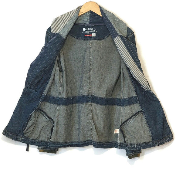 Anthropologie Holding Horses Patchwork Distressed Boho Denim Jacket Casual S - Picture 7 of 14